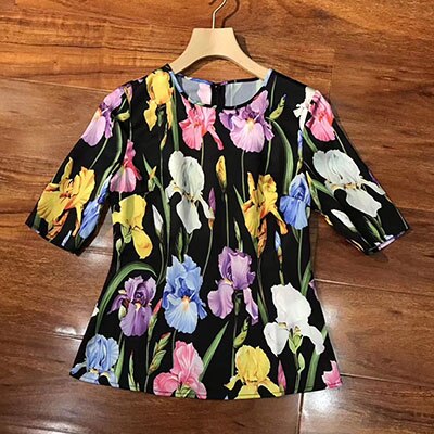 Women Blouse 2019 Spring Summer Flower Print Blouse with Half Sleeves Female High Quality Blouses O-neck Collar Women Blouses