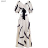 2018SS Cream Brushstroke PAINTED HEART Cropped BODICE  V neck Short sleeves Ruched tie BOW TOP+High waist panelled Midi Skirt