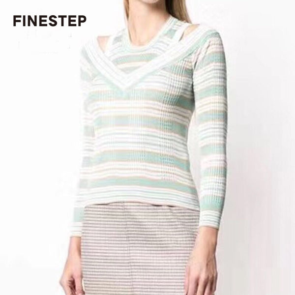 Fashion High Quality Blouses Women Striped Blouse Shirt Long Sleeve Blouse with Double-Layer 2019 Brand Blouse Women