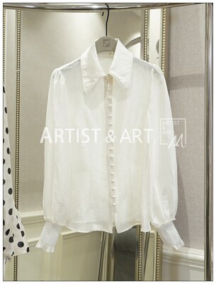 High-end Runway Tops Female 2019 Spring Elegant Long Sleeve Polka Dot Silk Linen Blouses And Shirts Womens