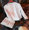 【HSY】2019 Autumn New High End Elegant Women Blouse White Pink Color Blocking Patchwork Enamel Buttons Long Sleeve O-neck Shirt