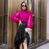 High Quality Organza Natural Silk Blouses 2019 Autumn New Self Bow Tie Pleated On Shoulder Elegant Rose Black Shirts Tops