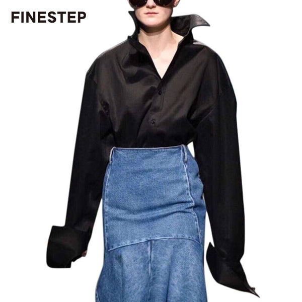 Spring Black Blouse 2019 Elegant White Blouses for Women Famous Brand Blouse with Turn-down Collar Women Solid Tops Casual