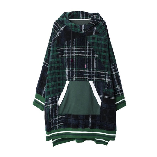 IRINACH44 Fall Winter 2019 new arrivals wool plaid patchwork oversized long hoodies women