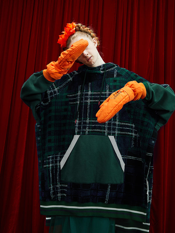 Fall Winter 2019 new arrivals wool plaid patchwork oversized long hoodies women