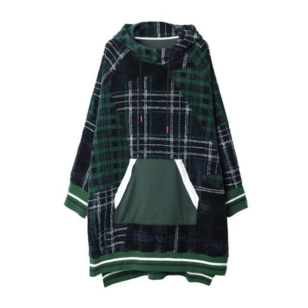 Fall Winter 2019 new arrivals wool plaid patchwork oversized long hoodies women