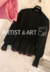 Hot Sale 2018 Spring Vintage Black Pullovers Women Mesh Sweatshirt Cute Ruffles Lantern Sleeve Top Girls