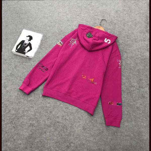 2019 autumn new cotton fashion letter embroidery loose casual sports red hooded  top