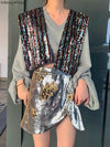 WHITNEY WANG 2019 Autumn Fashion Streetwear Designer Style Striped Sequins Sweatshirt Women Hoodies Pullovers