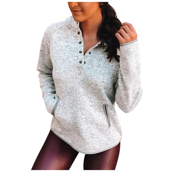 Pullovers Women Sweatershirts Ladies Clothes Button Pockets Long Sleeve Sweatshirt Stylish Pullover Shirt Tops Blouse Outfits