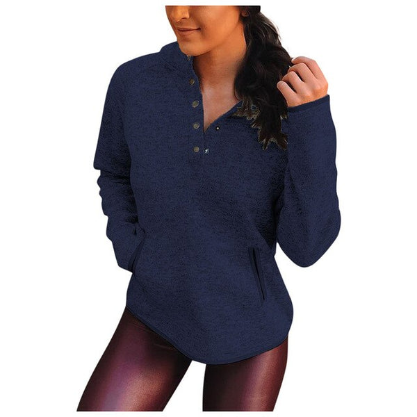Pullovers Women Sweatershirts Ladies Clothes Button Pockets Long Sleeve Sweatshirt Stylish Pullover Shirt Tops Blouse Outfits