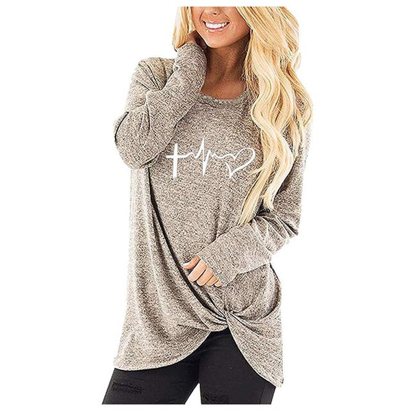 Printed Hoodie Sweatshirt Ladies Social Harajuku Hoodies O Neck Long Sleeves Knits Tees Loose Fit Irregular Hem sudadera mujer