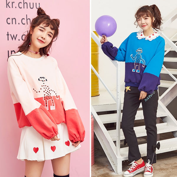 Princess sweet lolita hoodies Winter and summer sweet funny embroidery color and velvet loose hoodies fashion women VC229