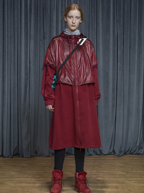 Fall Winter 2019 shiny fabric patchwork casual oversized long hoodies coat women