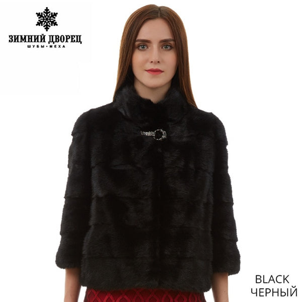 Natural women fur coat Fashion Slim jacket mink fur coat Short-sleeve fur vest  Short genuine fur coat Mandarin Collar