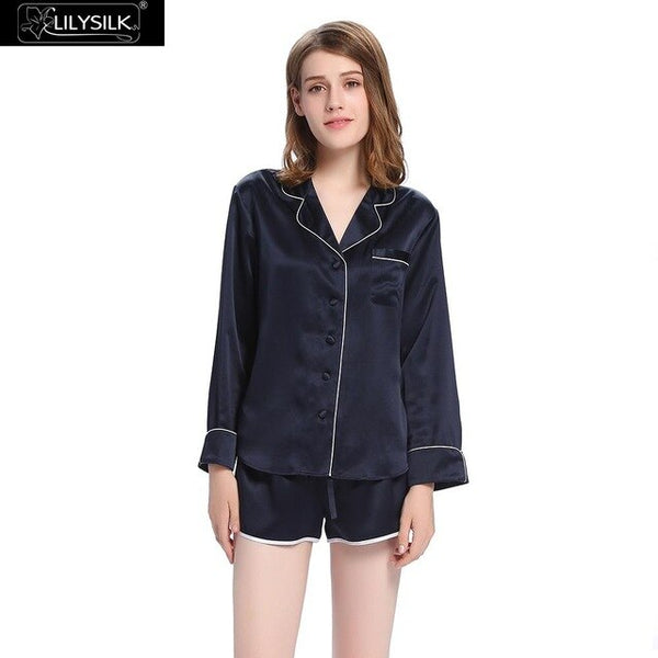 Lilysilk Blouses Female 100% Silk Pure Sleeping Shirt Long Sleeve 22 Momme Pajama Top With Trimming Feminino Summer 2016 Brand