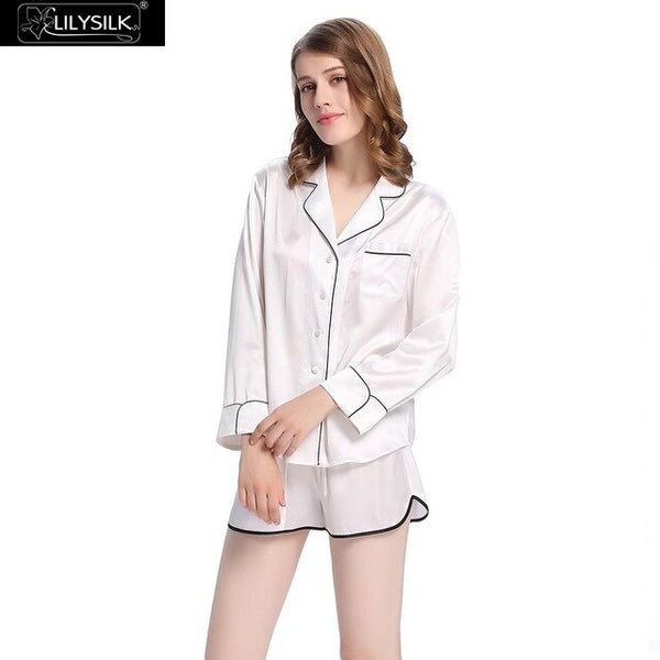 Lilysilk Blouses Female 100% Silk Pure Sleeping Shirt Long Sleeve 22 Momme Pajama Top With Trimming Feminino Summer 2016 Brand
