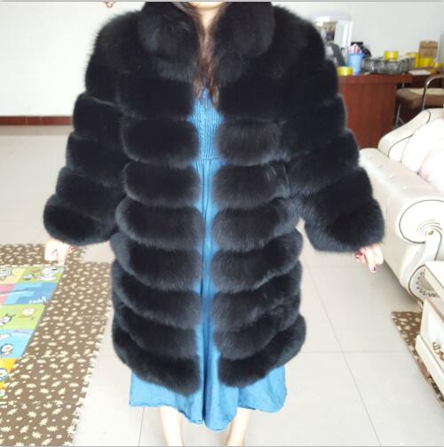 New Brand Winter Real Blue Fox Fur Coat Thick Warm Imitation Of Sables Women's Light Brown Long Jacket The fox fur Coat