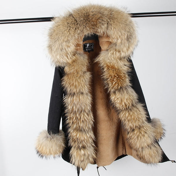 MAO MAO KONG Camouflage winter jacket women outwear thick parkas natural real fox fur collar coat