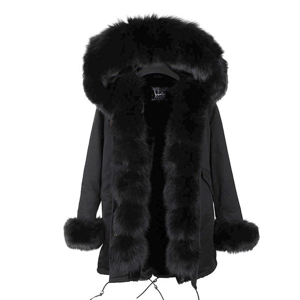 MAO MAO KONG Camouflage winter jacket women outwear thick parkas natural real fox fur collar coat