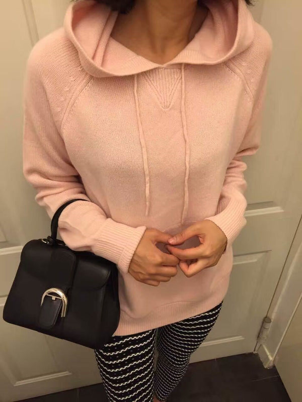 specials cashmere wool add thick women's hooded sweatshirts tie-collar pullover coat solid color retail wholesale M/L/XL
