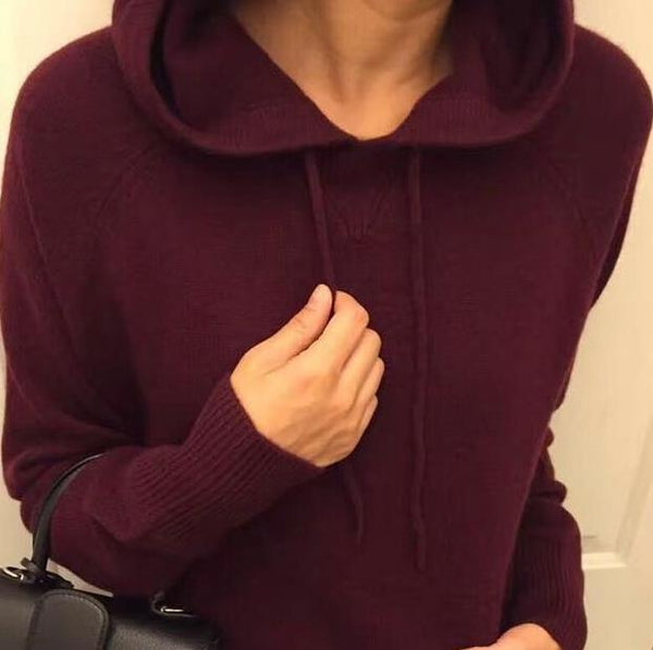 specials cashmere wool add thick women's hooded sweatshirts tie-collar pullover coat solid color retail wholesale M/L/XL
