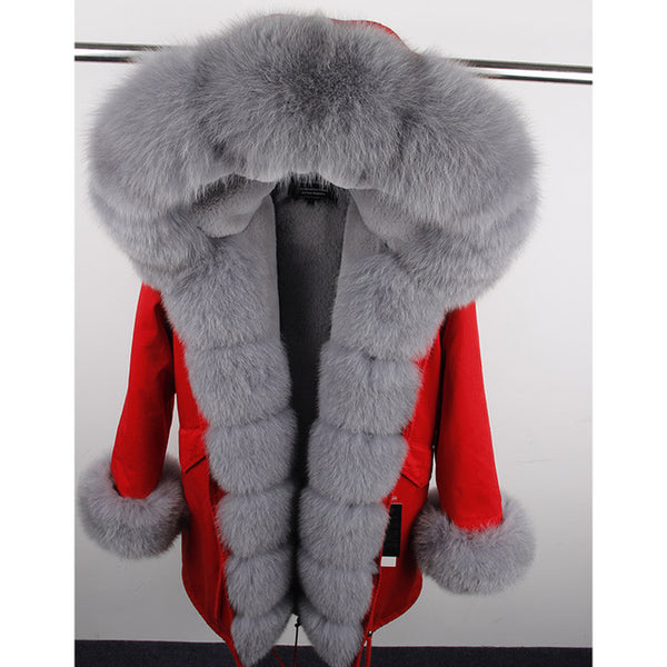 MAO MAO KONG Camouflage winter jacket women outwear thick parkas natural real fox fur collar coat