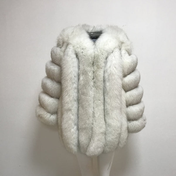 pink java QC8128 2017 new arrival FREE SHIPPING  women winter real fox fur coat  hot sale big fur long sleeve