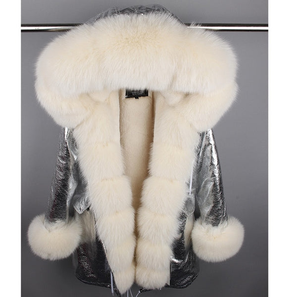 MaoMaoKong natural real fox fur Jacke coat Real Fox Fur Collar Cuff Hooded Coat Short Parka Long Camouflage winter jacket