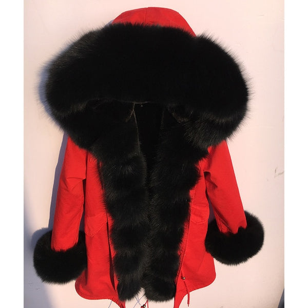 MaoMaoKong natural real fox fur Jacke coat Real Fox Fur Collar Cuff Hooded Coat Short Parka Long Camouflage winter jacket