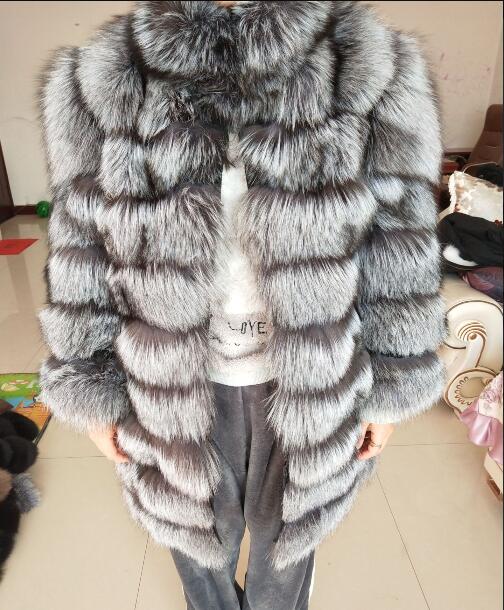 New Brand Winter Real Blue Fox Fur Coat Thick Warm Imitation Of Sables Women's Light Brown Long Jacket The fox fur Coat