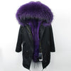 Natural fur lining parka Silver pu coat real fur coat winter jacket women natural raccoon fur collar warm thick parkas