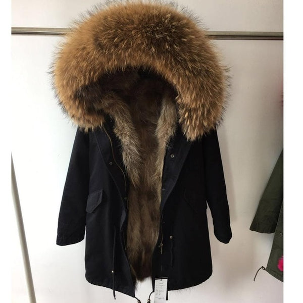 Natural fur lining parka Silver pu coat real fur coat winter jacket women natural raccoon fur collar warm thick parkas