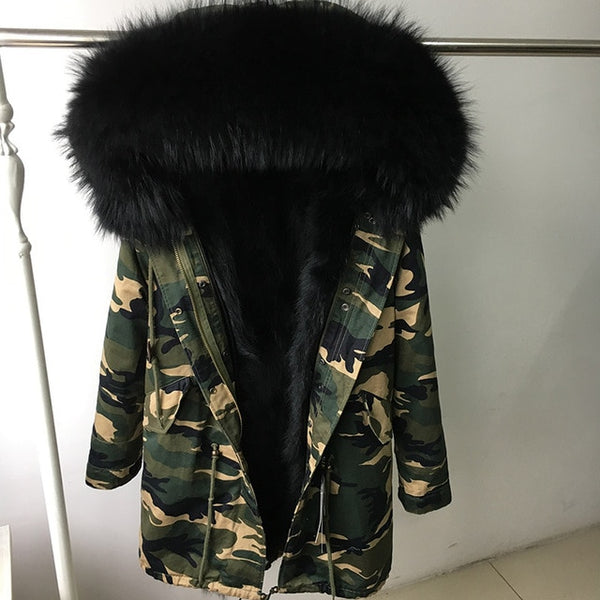 Natural fur lining parka Silver pu coat real fur coat winter jacket women natural raccoon fur collar warm thick parkas