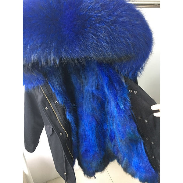 Natural fur lining parka Silver pu coat real fur coat winter jacket women natural raccoon fur collar warm thick parkas