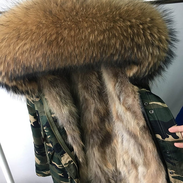 Natural fur lining parka Silver pu coat real fur coat winter jacket women natural raccoon fur collar warm thick parkas