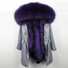 Natural fur lining parka Silver pu coat real fur coat winter jacket women natural raccoon fur collar warm thick parkas