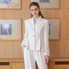 VOA 2018 Spring Plus Size Office Lady Brief Solid White Slim Business Suit Women Basic Tunic Jacket Heavy Silk Short Coat W306