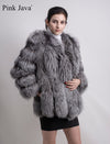 pink java QC8128 2017 new arrival FREE SHIPPING  women winter real fox fur coat  hot sale big fur long sleeve