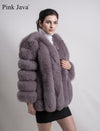 pink java QC8128 2017 new arrival FREE SHIPPING  women winter real fox fur coat  hot sale big fur long sleeve