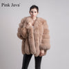 pink java QC8128 2017 new arrival FREE SHIPPING  women winter real fox fur coat  hot sale big fur long sleeve