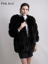 pink java QC8128 2017 new arrival FREE SHIPPING  women winter real fox fur coat  hot sale big fur long sleeve
