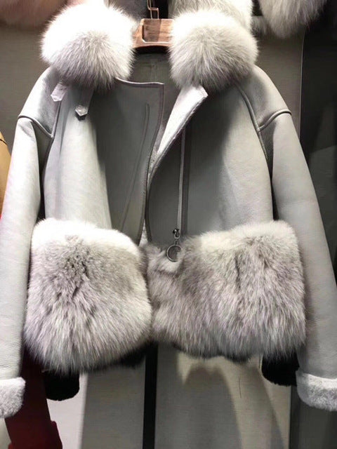 7 Colors Autumn Winter Warm Real Fur Coat Women With Real Fox Fur Trim Genuine Suede Leather Fur jackets