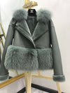 7 Colors Autumn Winter Warm Real Fur Coat Women With Real Fox Fur Trim Genuine Suede Leather Fur jackets