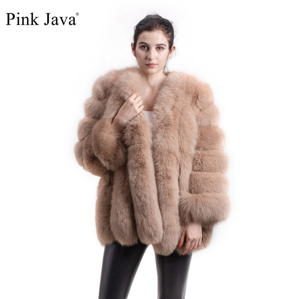 pink java QC8128 2017 new arrival FREE SHIPPING  women winter real fox fur coat  hot sale big fur long sleeve