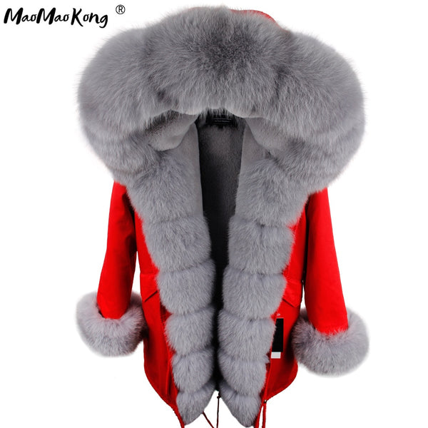 MAO MAO KONG Camouflage winter jacket women outwear thick parkas natural real fox fur collar coat