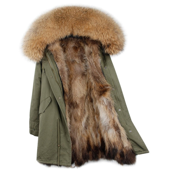 Natural fur lining parka Silver pu coat real fur coat winter jacket women natural raccoon fur collar warm thick parkas