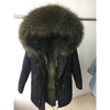 Natural fur lining parka Silver pu coat real fur coat winter jacket women natural raccoon fur collar warm thick parkas