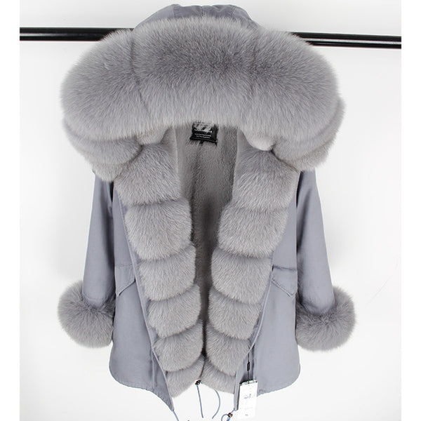 MaoMaoKong natural real fox fur Jacke coat Real Fox Fur Collar Cuff Hooded Coat Short Parka Long Camouflage winter jacket