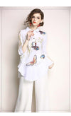 2018 Printed Blouse Women Office Ladies Style Flower Shirt 3/4 Sleeve Turn Down Collar Ladies Top Casual Blouse Femininal C1162